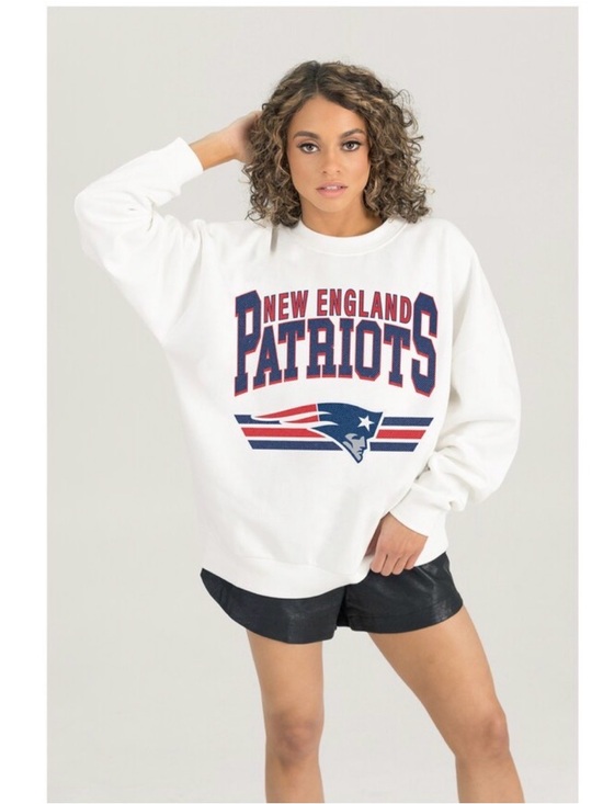 gameday couture Tops - New England Patriots White Graphic Crewneck Sweatshirt